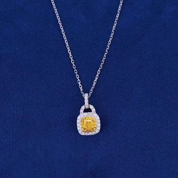 

Aazuo 100% Real 18K White Gold Real Yellow Diamond Classic Lock Necklace With Chain gifted for Women 18 Inch Au750