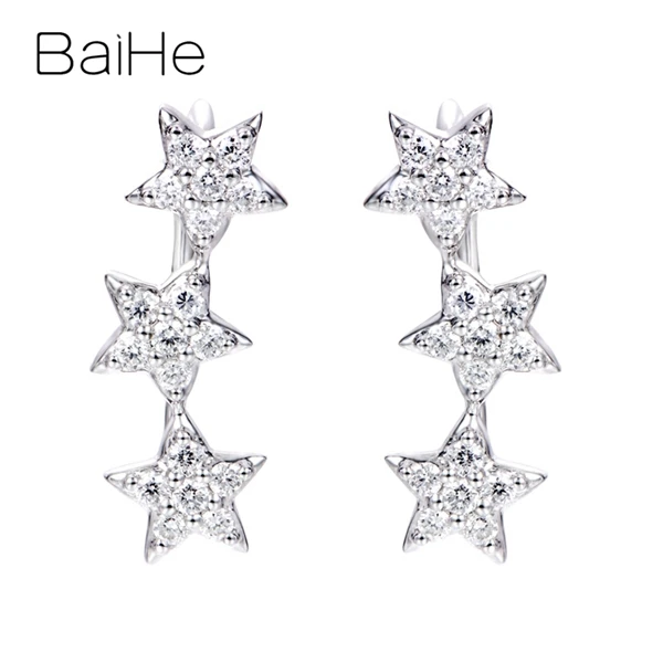 BAIHE, 14 к, белое золото, 0.30ct, H/SI, с натуральными бриллиантами, свадебные, вечерние, для помолвки, модные, ювелирные украшения, подарок, звезда, бриллианты, серьги