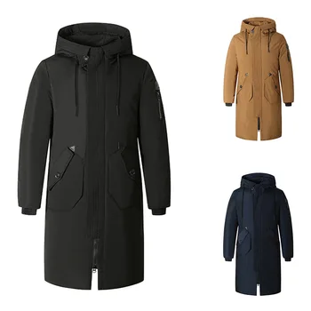 

2020 European and long style leisure trend men's solid color hooded down jacket