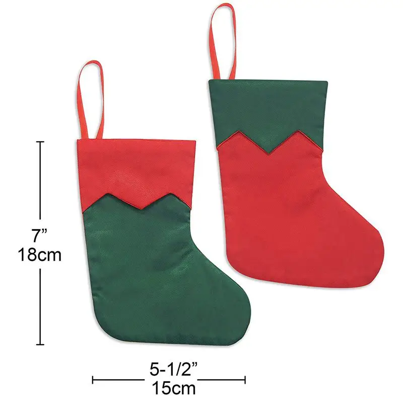 12 packs of 7 inch twill mini Christmas stockings gift card holder, small rustic feeling red Christmas tree decoration set