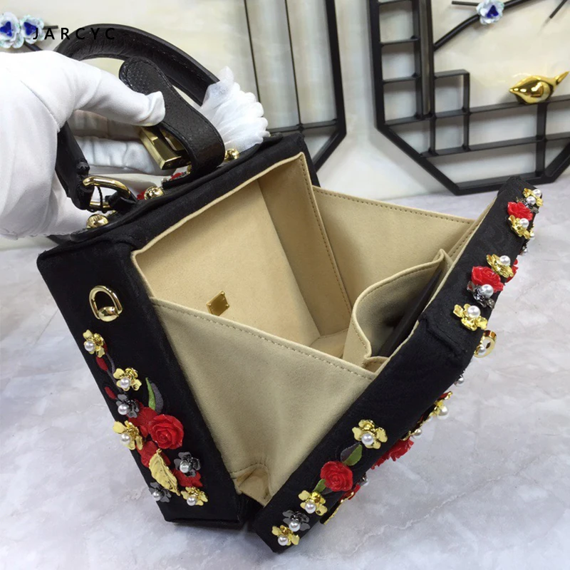 Goddess!Luxury Brand Rivet Lady Bag Genuine Cow Leather Messenger Bags Embroidery Flower Pearl Women Handbag Famous Designer Sac