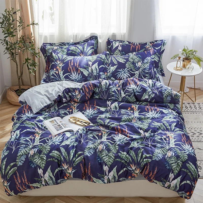 

blue print imitation silk bedding set Russian size home textile oversize bedding set bedding set down quilt set