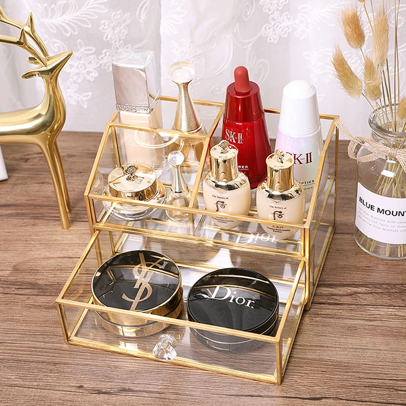Caja de almacenamiento cepillo maquillaje cristal | Дом и сад