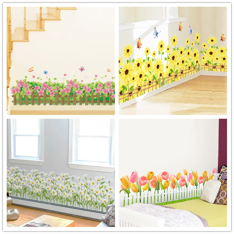 

[shijuekongjian] Flowers Baseboard Sticker PVC Material DIY Mural Decals for Kids Rooms Living Room Shop Window Glass Decoration