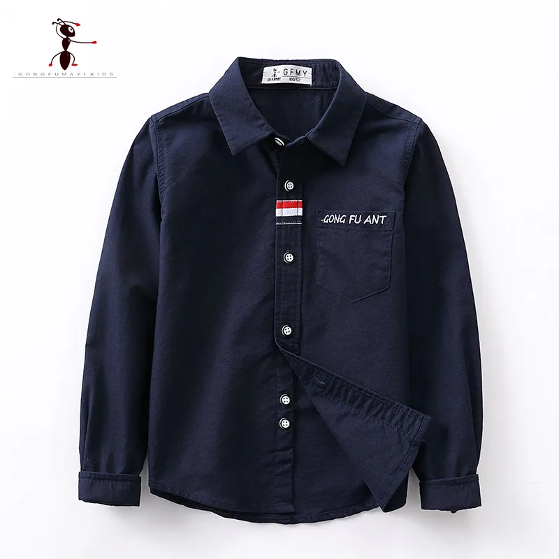 

2020 Original Design Spring 100%Cotton Boys Shirts Black Blue White School Shirt School Uniforms 3T-12T Big Children's Shirts