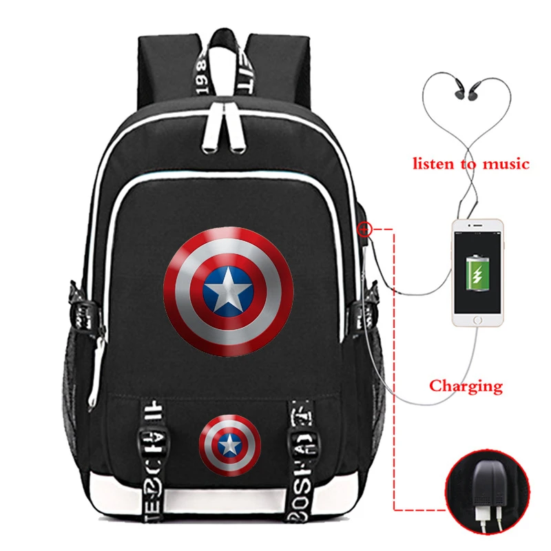 Captain America USB Backpack Oxford waterproof Laptop Bags Student School Bags Bookbag Comics Teens Travel Bags Gift