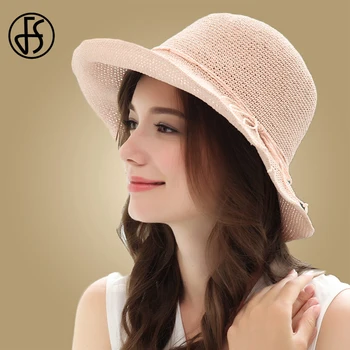 

FS Beige Sun Hat Woman Summer Straw Hat Wide Brim Beach Hat Outdoor Foldable Sun Block UV Protection Women's Spring Casual Hat