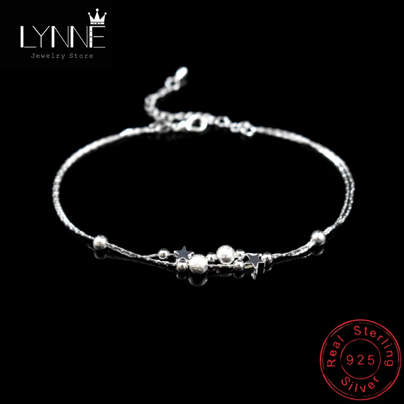 Newest Fashion Double Layer Star Frosted Bead Pendant Anklets 925 Sterling Silver Summer Foot Chain Bracelets Women Jewelry Gift Newest Fashion Double Layer Star Frosted Bead Pendant Anklets 925 Sterling Silver Summer Foot Chain Bracelets Women Jewelry Gift