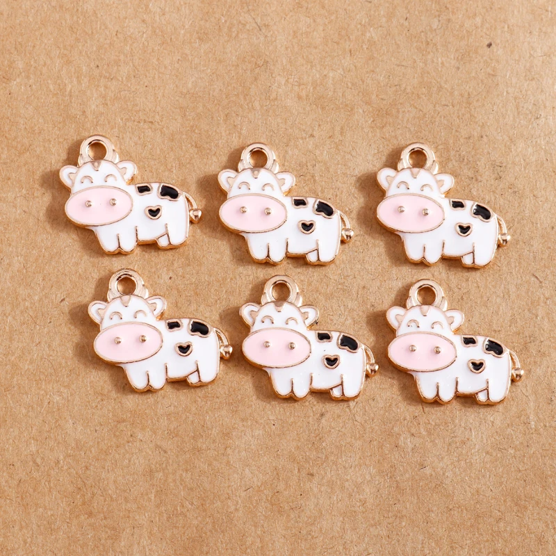 10 stücke 15*18mm Emaille Kühe Charms Tiere Ohrring Anhänger Bull Schmuck Erkenntnisse Fit DIY Armband Halskette – Detail 2
