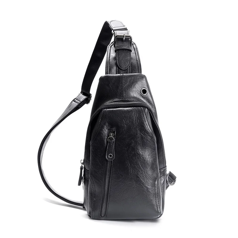 Fashion Chest Bag Men High Quality PU Leather Male Chest Pack with USB Charging Port Anti-theft Sports Men's Shoulder Bag 2021
