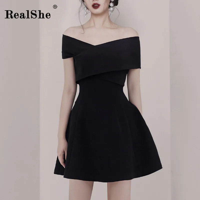 RealShe летнее платье Slash шеи короткий рукав тонкий облегающее сексуальное мини-платье Повседневное элегантное однотонное платье трапециевидной формы вечерние платье для девушек