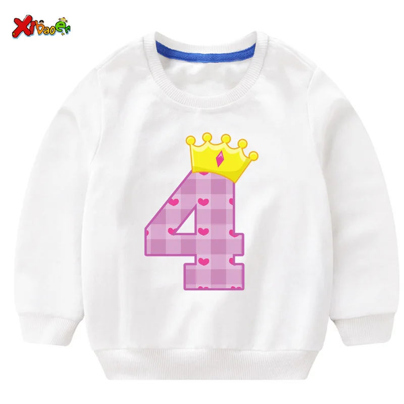 Футболка на день рождения для девочек от 2 до 4 лет; свитер для малышей; детские толстовки с героями мультфильмов; Классная осенняя одежда для маленьких детей; Милая одежда с длинными рукавами - Цвет: sweatshirt white