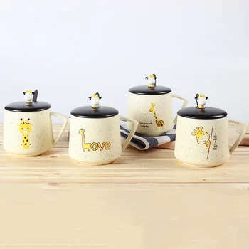 

Original Cartoon Ceramic Coffee Mugs Lovely Hand-painted Giraffe Pattern Breakfast Oat Cappuccino Milk Tea Cups Couple Gift Cups