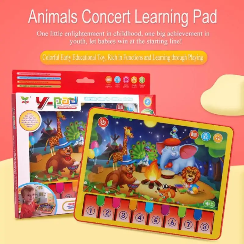 Концертная машина для обучения раннему детству с животными, многофункциональный планшет для обучения фортепиано для детей