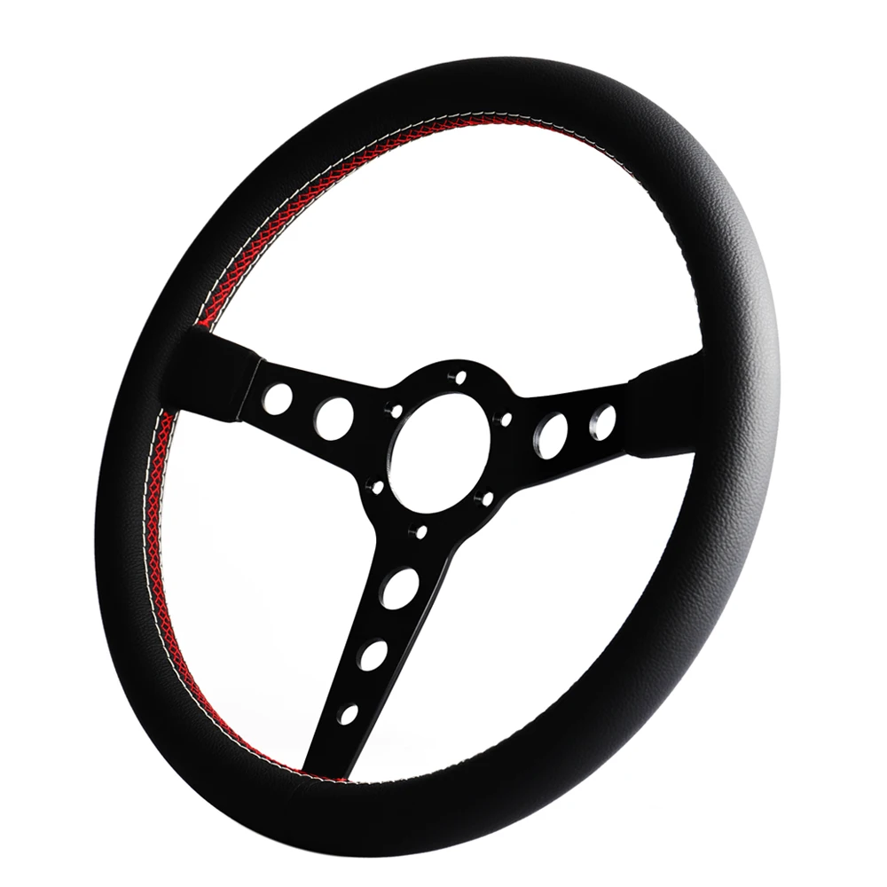 14 дюймов рулевое колесо 350 мм плоская натуральная кожа черный Дрифт гоночный руль с роговыми пуговицами два цвета строчка
