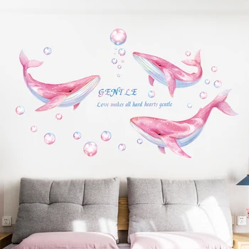 

Large Cute Pink Whale Wall Stickers for Children's Room Bedroom Wall Decoration Door Sticker Study Girl Room Home Decor