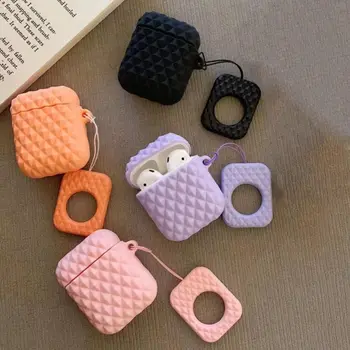 

Diamond Pattern Silicone Case Proetctive Cover with Lanyard for Airpods Headset 95AF