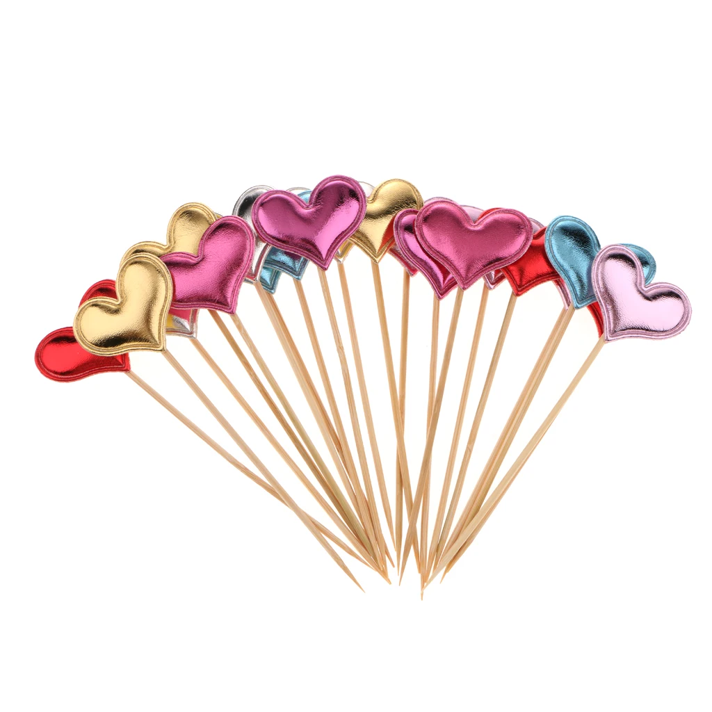 20 Pieces Heart Toothpick Leather Cupcake Picks Birthday Toppers Kids Birthday Wedding Party Decoration Supplies