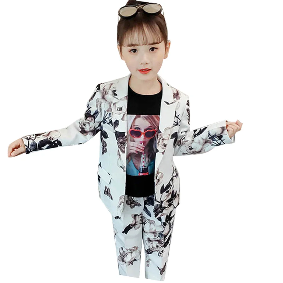

Suit For Girls Kids Clothes Print Blazers & Pants Girls Clothing Fashion Autumn Formal Clothes Set For Girls 6 8 10 12 14