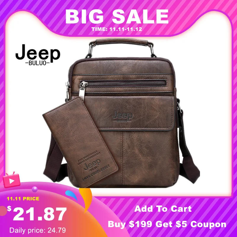 Сумка-мессенджер JEEP BULUO Мужская через плечо из спилка |