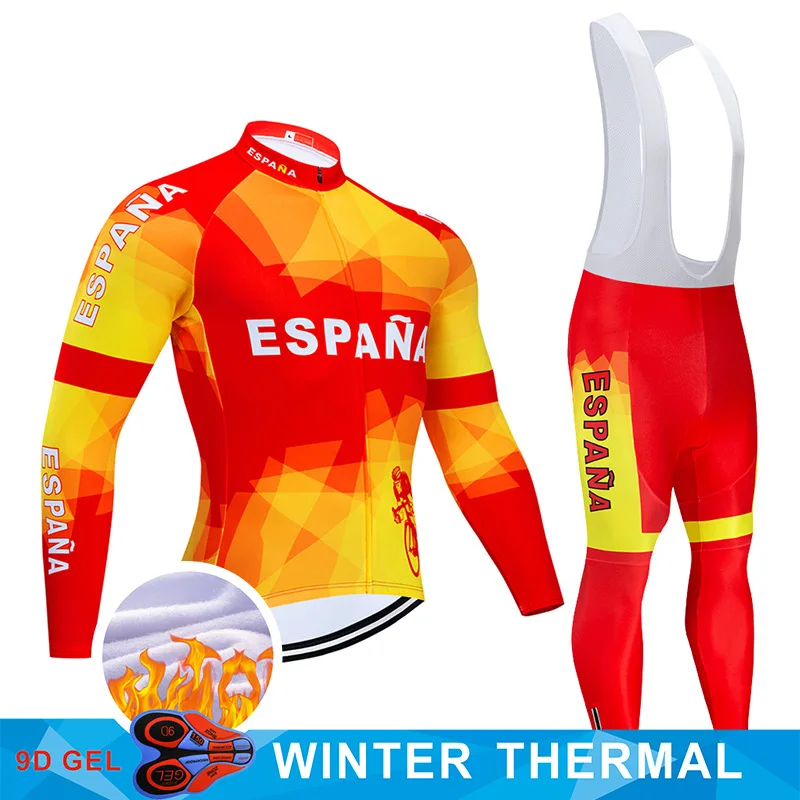 Jersey and bib pant Команда ESPANA Зима Велоспорт Джерси 9D гель набор Мужская одежда для велосепидистов Ropa Ciclismo термальная флисовая одежда для велоспорта - Цвет: Jersey and bib pant