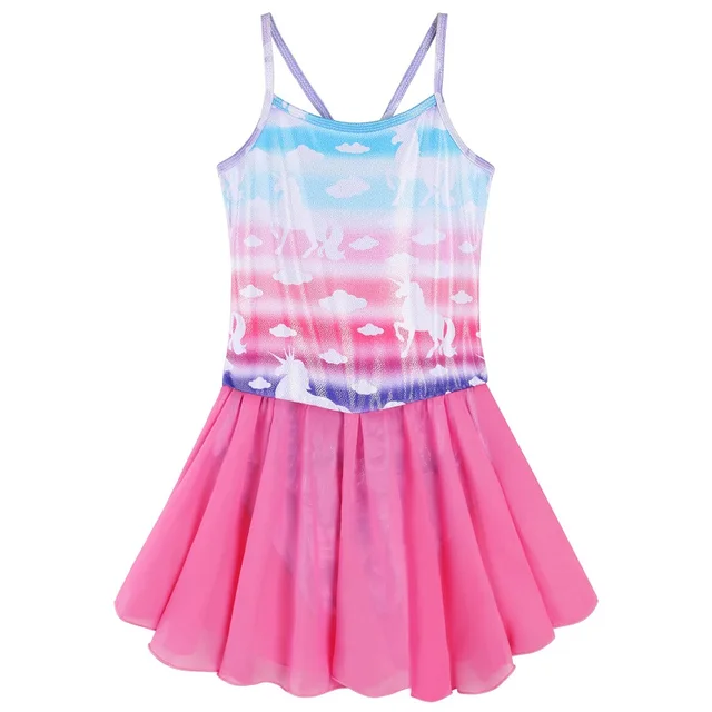 BAOHULU Cotton Dress for Girls Sleeveless Ballet Pink Color Ballet Tutu Carton Print Princess Dance Wear Ballerina Pink Dress B202 BluePink