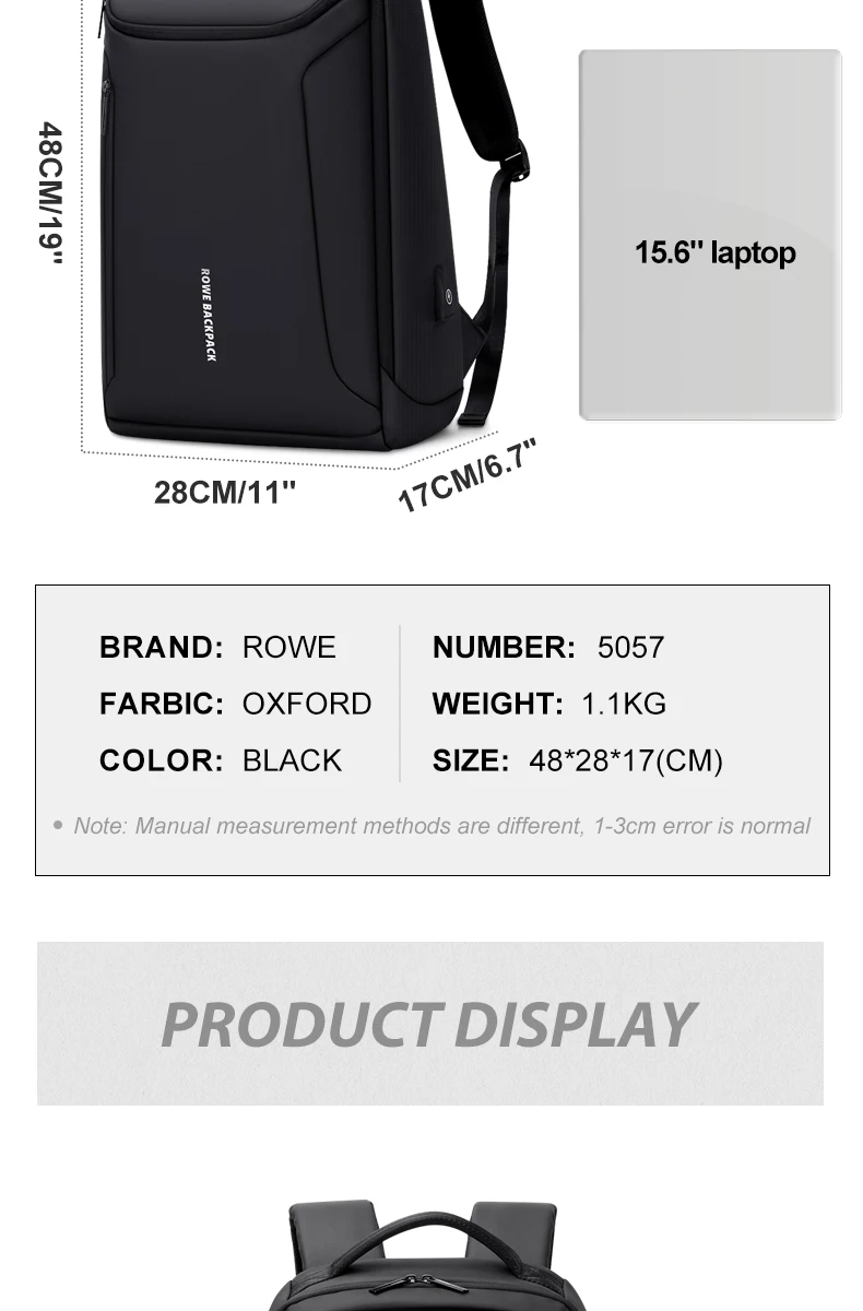 ROWE деловой мужской Многофункциональный модный рюкзак большой емкости usb зарядка Водонепроницаемая дорожная сумка 15,6 дюймов Сумка для ноутбука