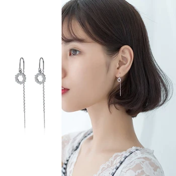 

Mocanie Shining Zircon Round Circle 925 Sterling Silver Anti-Allergy Drop Earring for Women Girl U Shape Ear Chain Fine Jewelry