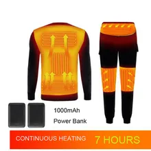 Зимнее термобелье с подогревом, флисовая подкладка, комплект термобелья, USB, с электрическим подогревом, футболки и штаны, питание от батареи, лыжная одежда