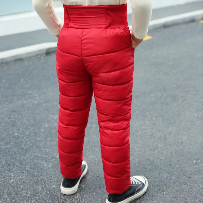 Детская одежда зимние штаны для мальчиков и девочек плотные теплые штаны с хлопковой подкладкой эластичный с высокой талией детские штаны однотонные 100-150
