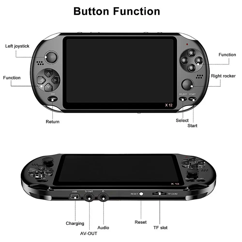 X12 1000+Video Games Handheld Game Console for PSP Retro