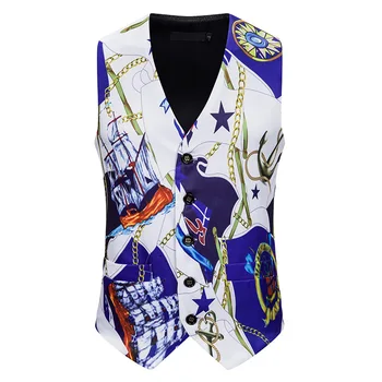 

Business Vest Waistcoat Men New Casual Fashion Men's 3D European Size Chain Printing Single Breasted Vests