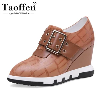 

Taoffen Real Leather Pointed Toe Thick Bottom Pumps Buckle Black Sexy Daily shoes High Heel Casual Shoes Pumps Size 32-40