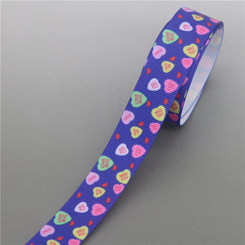 10187 DHK 10 ярдов Любовь Сердце в полоску напечатанный Grosgrain ленточный аксессуар Hairbow головной убор украшение «сделай сам» оптом OEM B1851 - Цвет: 10187