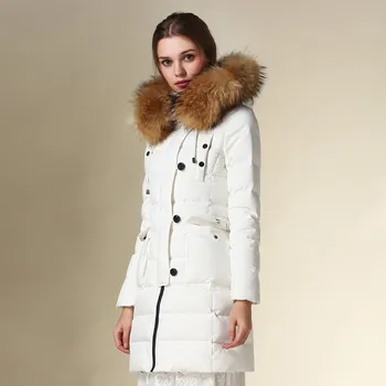 

Big natural Fur parkas Winter fashion good quality warm duck down coat female big real natural fur hooded warm down jackets F526