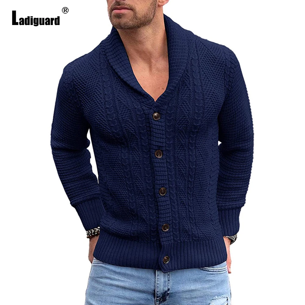 Ladiguard Mens Knitting Sweater Winter Warm Coats Male Streetwear 2021 Single Breasted Top Cardigans Solid Men Sweaters Homme