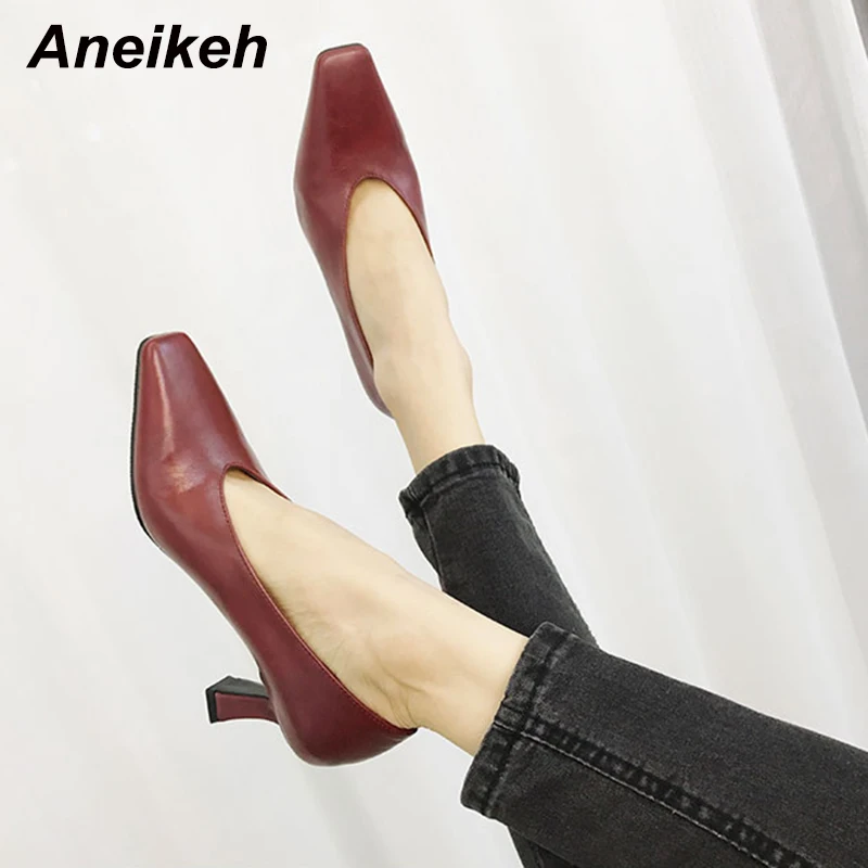 Aneikeh пикантные туфли-лодочки из искусственной кожи с квадратным носком женская обувь Свадебные модельные туфли без застежки на высоком каблуке для стриптиза обувь для вечеринок обувь на тонком каблуке; zapatos mujer