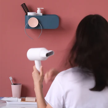 

Hot Hair Dryer Holder Wall Mounted Hair Dryer Hanging Rack With Organizer Storage Rack for Bathroom Barbershop Hair Dryer Holder