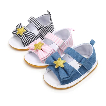 

Baby Sandals Girls Boys Gingham Bowknot Star Newborn Infant Toddler Anti-Slip Rubber Sole First Walkers Summer Crib Shoes