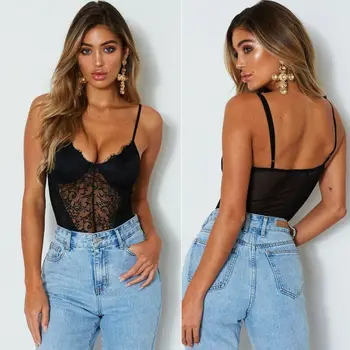 

Rompers Women Bodysuit Front Plunge Lace Jumpsuit Sexy Lingerie Sleeveless Women Underwear Bodycon Night Party Leotard Bodysuits