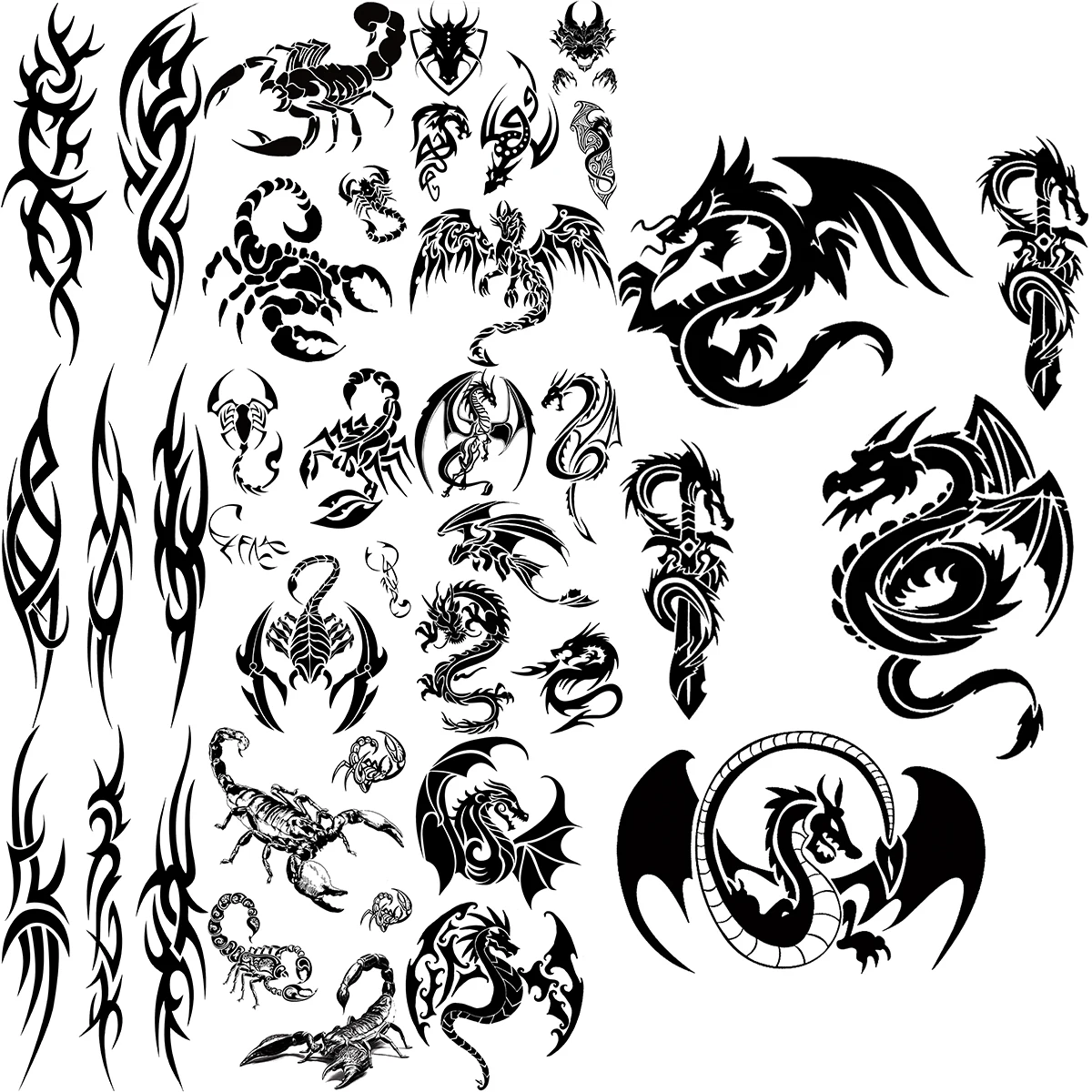 Temporary Tattoos Black Dragon Temporary Tattoos for Women Men Realistic Scorpion Thorns Totem Fake Tattoo Sticker Arm Back Tatoos Body Art Tribal