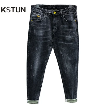 

Skinny Jeans Men Pants Dark Gray Stretch 2020 Spring and Autumn Mens Fashions Denim Casual Pants High Quality Jeans Top Brand
