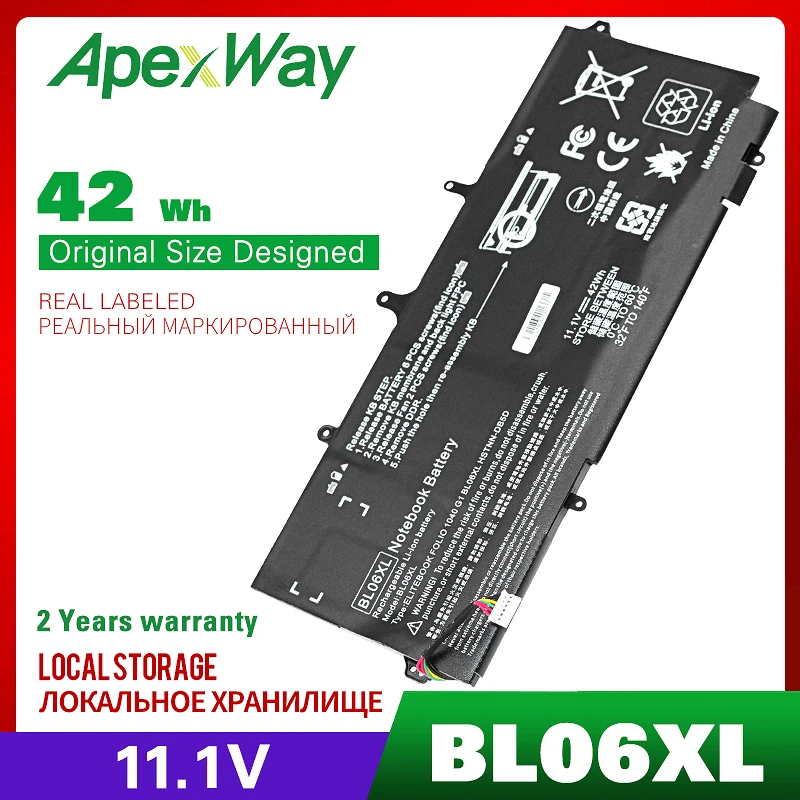 Внешняя Аккумуляторная Батарея Apexway 42Wh 11 1 V BL06XL для ноутбука HP EliteBook Folio 1040 G0 G1 G2