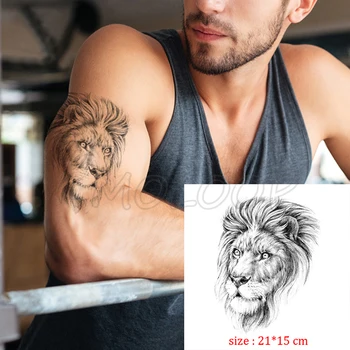 

Fake tattoo lion king crown waterproof temporary tatoo sticker big cat animal body art flash tatto for kid boy man girl
