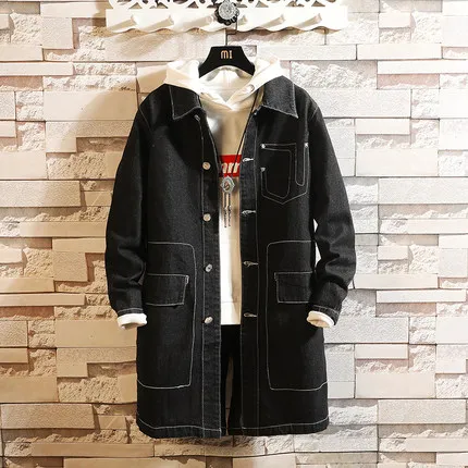 Style 2 Мужские джинсовые куртки с цветочным принтом, мужские повседневные свободные длинные пальто, толстовки больших размеров, молодежная Модная стильная толстовка с капюшоном - Цвет: Style 2