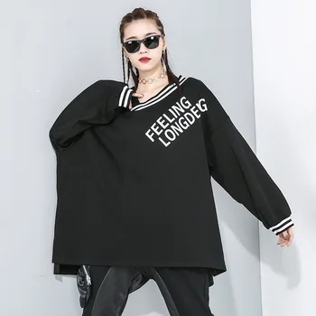 

Korea 2020 Spring new oversize hip hpp Asymmetrical t-shirt women Print Pullover Personality Tide korean Irregular tops YH765