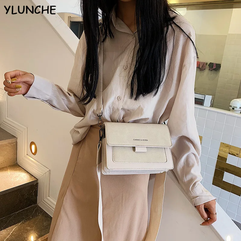 

2020 new Korean version of small square bag wide shoulder strap fashion Joker shoulder Messenger bag Small bag women