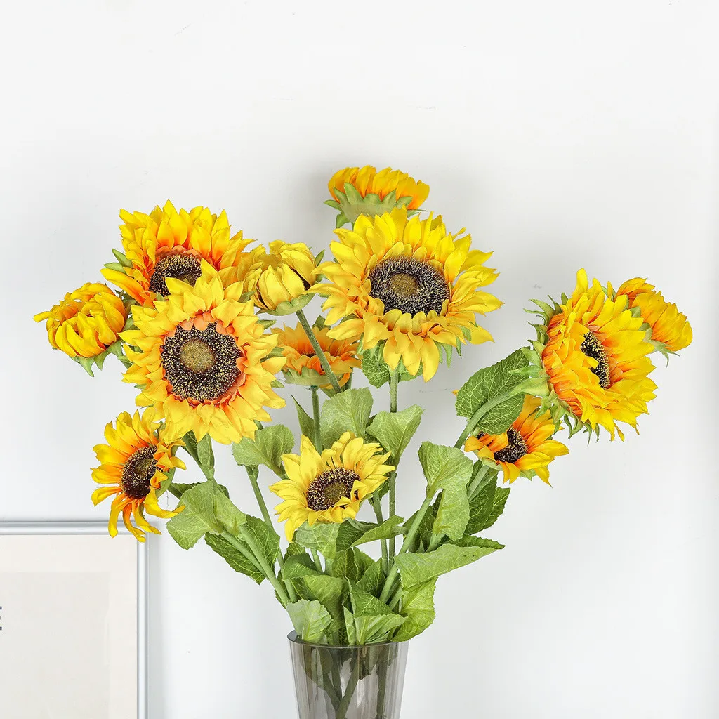 Autumn Decoration Yellow Sunflower Cloth Artificial Flowers Bouquet Bonsai For Home Wedding Decoration Office Party Garden Decor