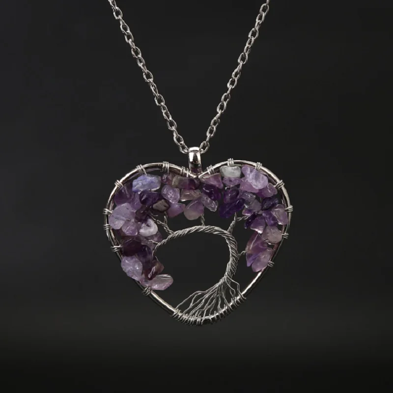 1 шт. натуральный кристалл аметист дерево жизни кулон кварцевый минеральное