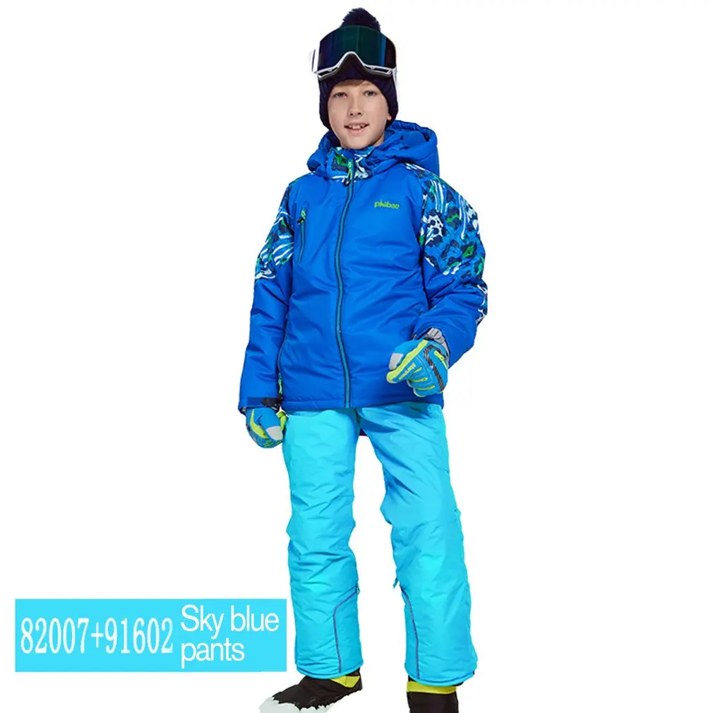 Phibee/лыжный костюм для мальчиков и девочек комплект из водонепроницаемых штанов и куртки, зимняя спортивная утепленная одежда Детские лыжные костюмы новое поступление